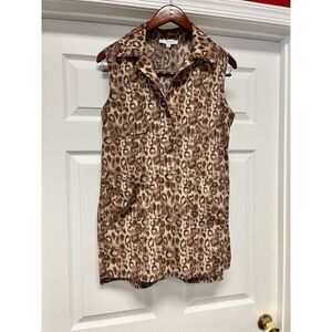 Victor Alfaro Watercolor Leopard Sleeveless Tunic Top Pockets Sz S EUC